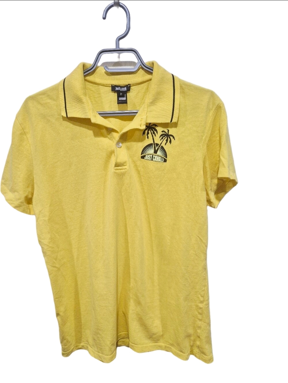Just Cavalli Beachwear Yellow Palm Tree Graphic Pique Polo Shirt Size L / 50